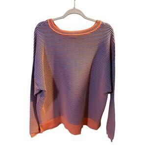 NWT Livi Womens Plus Size Sweater 18/20 Blue Orange Striped Ribbed Hem Cozy Casu